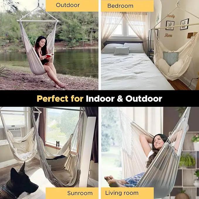 ADVOKAIR Hammock Chair Hanging Chair Rope Swing XXL - Max 500lbs, 70in Large Hammock Swing Chair -Portable Steel Spreader Bar with Anti-Slip Rings-Roomy & Strong by GreenHaven Gardens