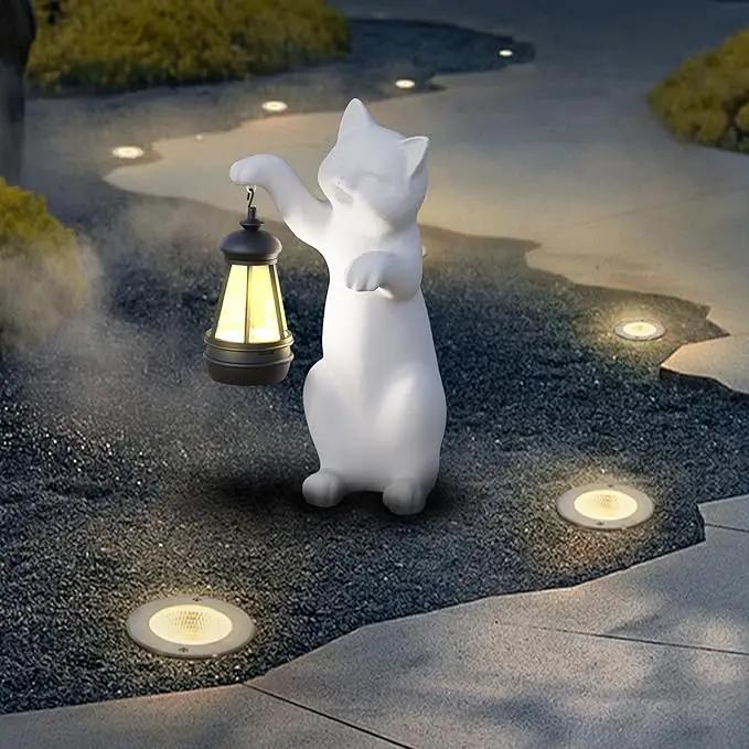 Solar Powered Garden Resin Statue Lights, 10 Inch Waterproof Outdoor Animal Cute Cat Figurine Lights, Suitable for Patios, Balconies, Lawns, Courtyards, Etc (Hand) by GreenHaven Gardens