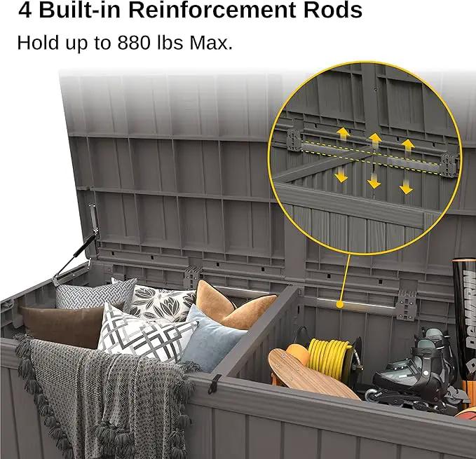 EAST OAK Outdoor Storage Box, 150 Gallon Deck Box, Large Resin Storage Bin for Patio Cushions, Gardening Tools, Lockable, Waterproof and UV Resistant, Grey by GreenHaven Gardens