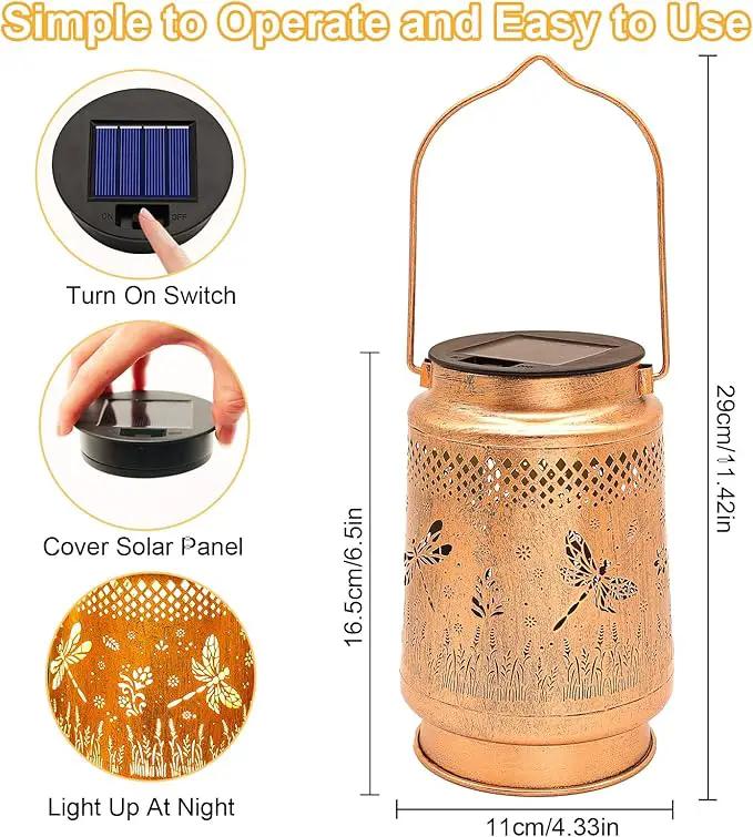 2 Pack Solar Lanterns Outdoor Garden Decor with Shepherd Hook, Gardening Gifts for Mom Grandma Women Dragonfly Metal Decor Lantern Waterproof Solar Lights LED Decorative for Garden Yard Patio by GreenHaven Gardens