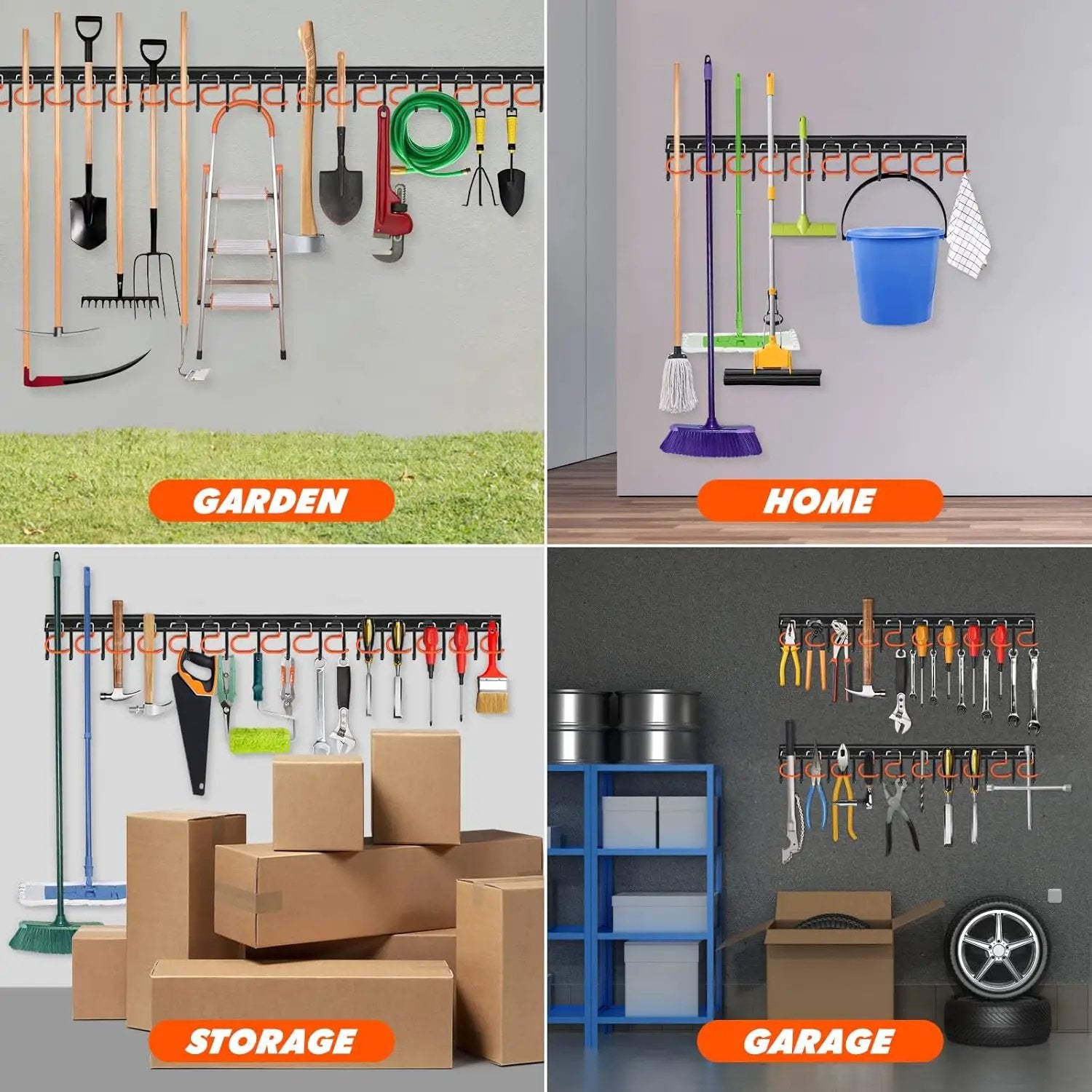 34'' All Metal Garden Tool Organizer Wall Mount Garage Organizers and Storage with Hooks Tool Hangers for Shed by GreenHaven Gardens