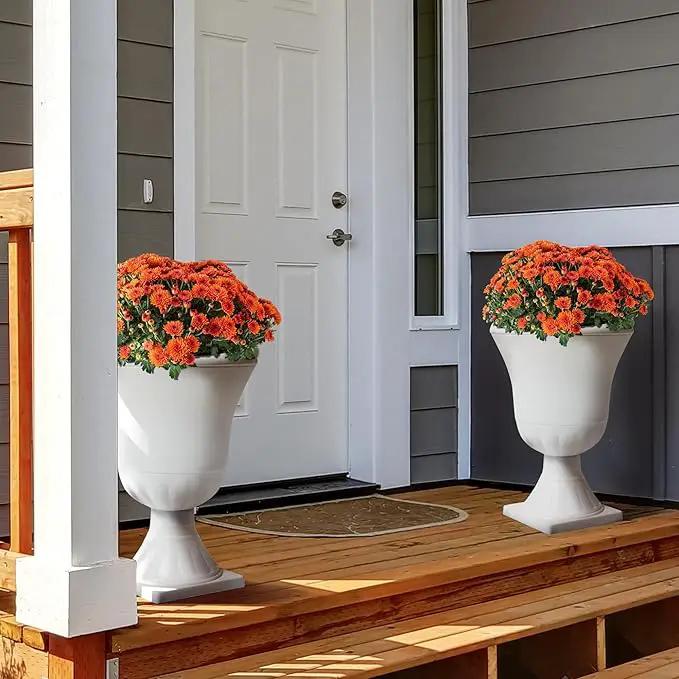 Worth Garden 2-Pack Plastic Urn Planters - 22'' Tall Round Classic Resin Flower Pots Pure White Traditional Large Plant Pots for Front Porch Patio Deck Wedding Decoration Pot - Indoor & Outdoor by GreenHaven Gardens