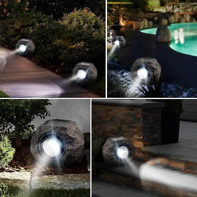 Solar Rock Lights, 2 Pack Outdoor Decorative Garden Spotlights for Pathway, Walkway, Yard, Landscape, Patio (Dark Brown) by GreenHaven Gardens