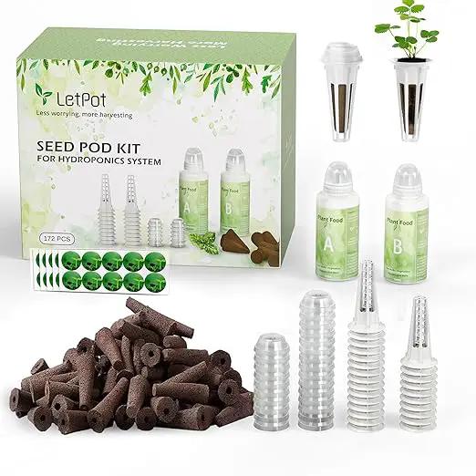 LetPot 172 Pcs Seed Pod Kits, Hydroponics Growing Sponges, Grow Anything Kit Pod for Hydroponic with 60 Sponges, 2 Nutrients, 25 Baskets, 60 Stickers, 25 Germination Domes by GreenHaven Gardens