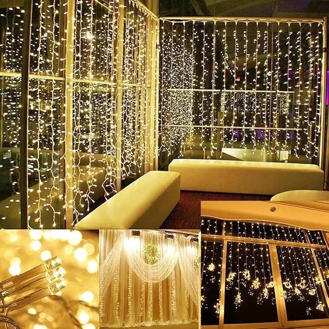 IMAGE Solar Curtain Lights 8 Modes 9.8x9.8 Feet Solar String Lights for Wedding Party Home Decoration Backdrops Full Waterproof UL Safety Standard Warm White by GreenHaven Gardens