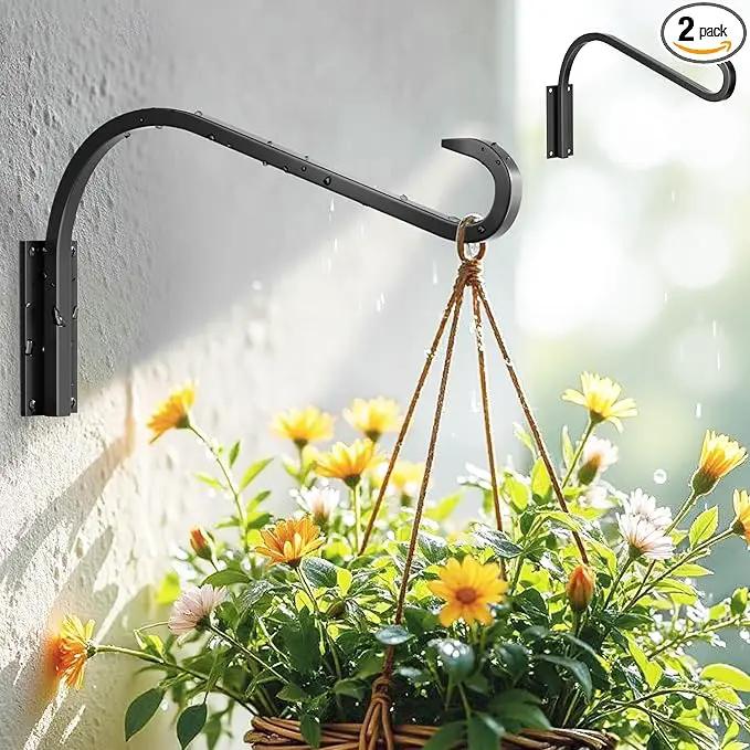12 Inch 2 Pack Plant Hangers for Indoor/Outdoor Wall Mount - Heavy Duty Hanging Plant Holder & Bird Feeder Hooks, Decorative Black Metal Wall Hangers for Plants, Flower Baskets by GreenHaven Gardens