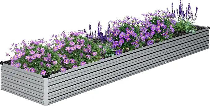 2PCS 12x2x1FT Galvanized Raised Garden Bed Kit,Vegetable Boxes-Rectangle Metal Flower Box,Large Planter Raised Beds Outdoor Garden for Planting,Fruit,Herb-Sliver by GreenHaven Gardens