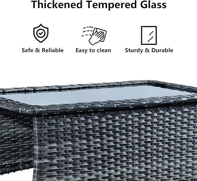 Patio Tables Wicker Coffee Table - Outdoor Rattan Coffee Tables with Glass Top for Patio Proch Deck Balcony Rectangle Mixed Grey by GreenHaven Gardens