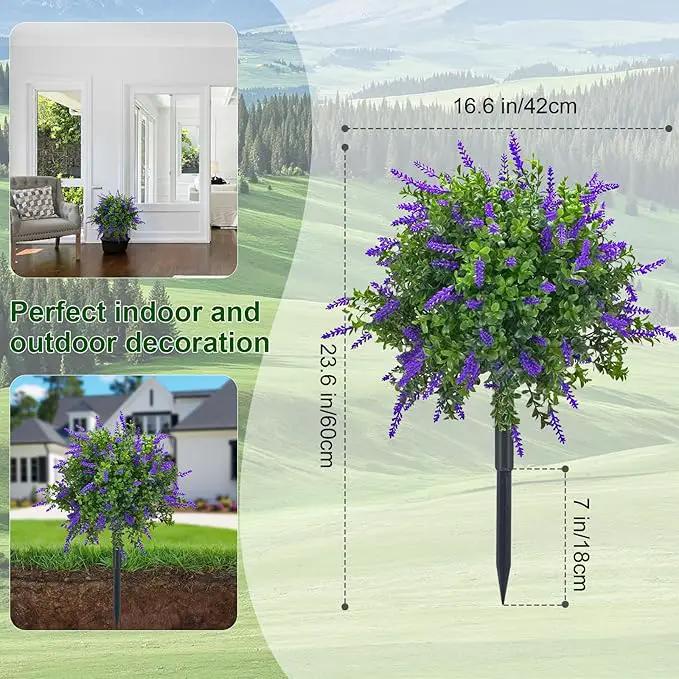 23.6" Artificial Lavender Topiary Ball Trees with Ground Spike, 2 Pack Faux Potted Plants with UV Resistant Purple Flowers for Indoor Outdoor Home Garden Patio Porch Decoration by GreenHaven Gardens