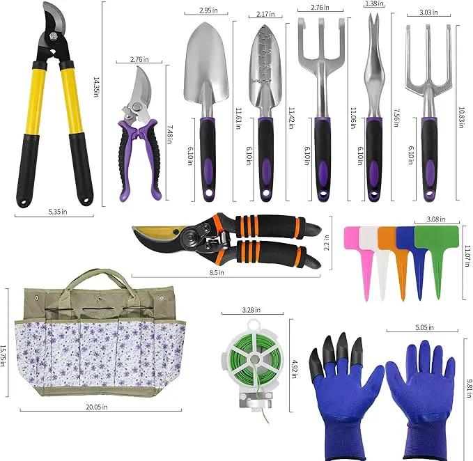 Gardening Tools – 42 Piece Premium Gardening Tool Set,Heavy Duty Hand Tools with Fashion Garden Tools Organizer Handbag,Rust-Proof Gardening Tool Kit, Ideal Gardening Gifts for Women((Purple Floral) by GreenHaven Gardens