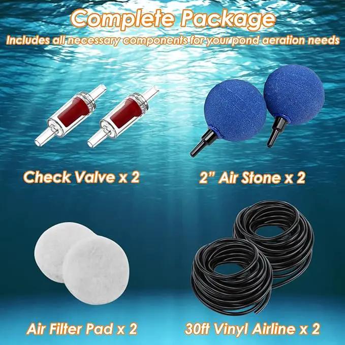 Pond Aerator Pump Pond Aeration Kit with Check Valves Air Stones Airline Tubing, All-in-1 Pond Deicer Pond Air Pumps for Outdoor Ponds up to 2000 Gallon by GreenHaven Gardens