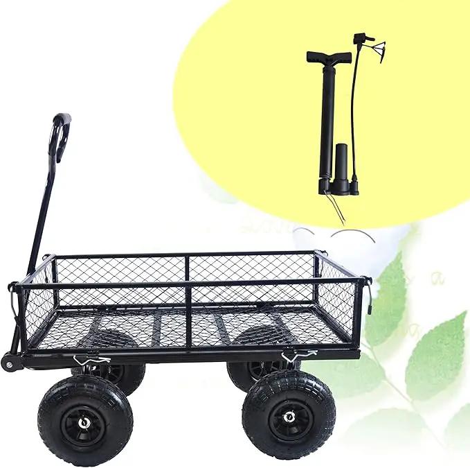 400 Lbs Capacity Mesh Steel Garden Cart Folding Utility Wagon with Removable Sides Multi-Purpose by GreenHaven Gardens