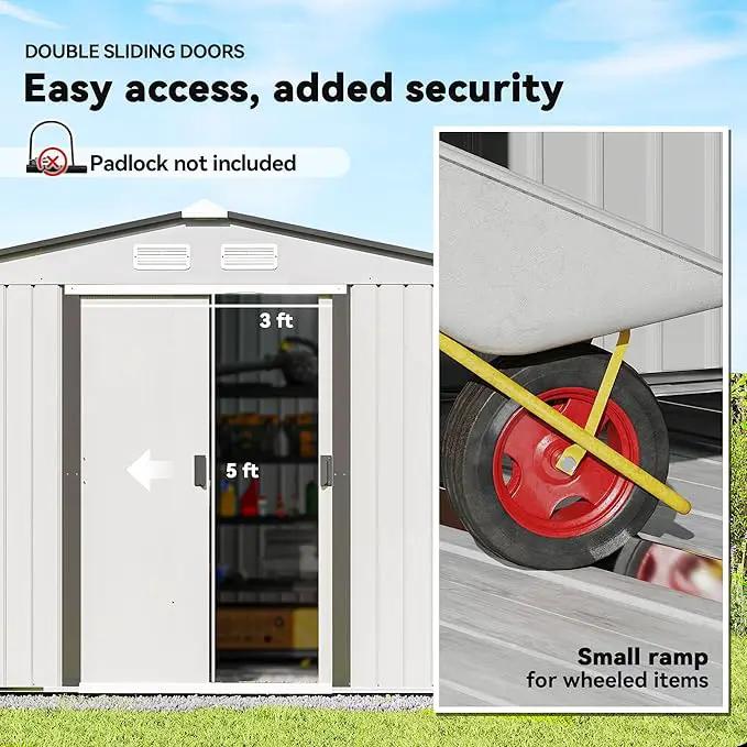Outsunny 9' x 6' Outdoor Storage Shed, Garden Tool Metal Shed with Foundation Kit, Double Lockable Door, Air Vents and Sloping Roof, for Backyard, Patio, Lawn, Silver by GreenHaven Gardens
