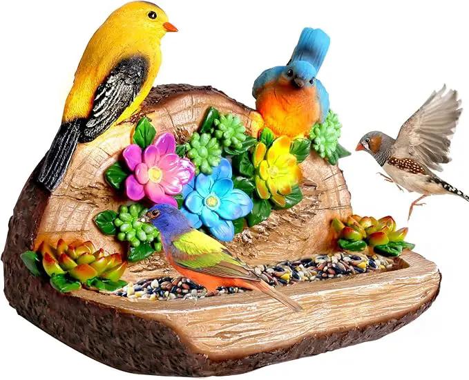 Gifts for Mom Solar LED Light Bird Statue Garden Art Decorations Balcony Bird Feeder Resin Stone Sculptures Women's Succulent Night Lights by GreenHaven Gardens