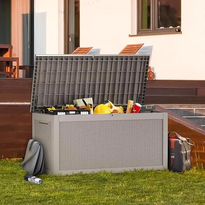 260 Gallon Waterproof Outdoor Storage Box,Large Resin Deck Box,Lockable Outside Storage Box Container for Patio Furniure,Garden,Tools (260 Gallon,Grey) by GreenHaven Gardens