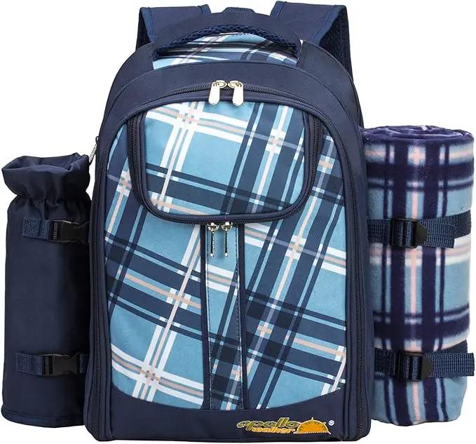 Apollo walker Picnic Backpack Set for 4 with Cooler Compartment,Detachable Bottle/Wine Holder Including Large Picnic Blanket(45"x 53") for Picnic Family and Lovers Gifts,Outdoor,BBQ Time (Blue) by GreenHaven Gardens