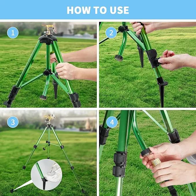 Impact Sprinklers on Tripod Base,Heavy Duty Lawn Sprinkler for Yard with 360 Degree Large Area Coverage Irrigation,Brass Sprinklers with Adjustable Head Nozzle,3/4Inch Connector Extension Legs by GreenHaven Gardens