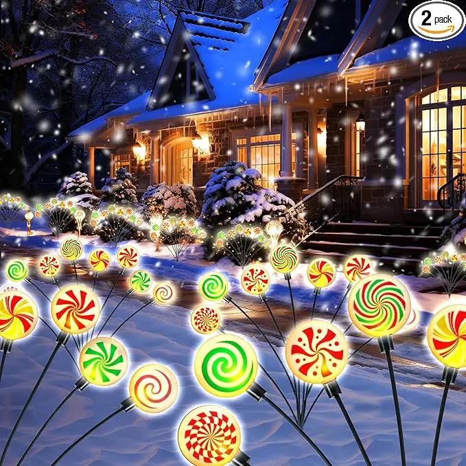 4 Pack 8 Patterns Christmas Decorations with 32 Lollipop Christmas Lights, Solar Christmas Lights Outdoor Waterproof with 8 Modes, Christmas Peppermint Candy Pathway Yard Decor for Garden/Lawn/Patio by GreenHaven Gardens