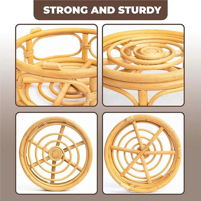 Set of 2 Boho Rattan Woven Round Decorative Risers Plant Stands Indoor, Mid Century Minimalist Modern Plant Stand, Wicker Short Plant Stand Holder Suitable Fits 8'' and 12'' Pots by GreenHaven Gardens
