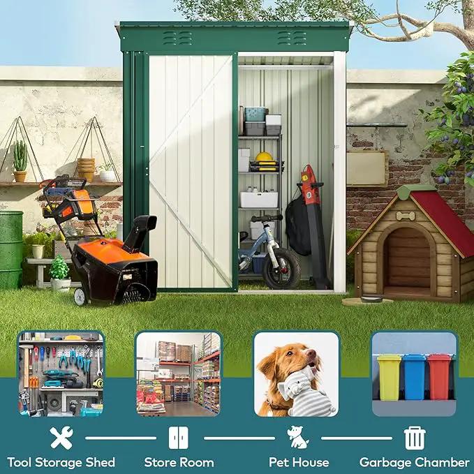 Gizoon 5' x 3'Outdoor Storage Shed with Singe Lockable Door,Galvanized Metal Shed with Air Vent Suitable for The Garden,Tiny House Storage Sheds Outdoor for Backyard Patio Lawn-Green by GreenHaven Gardens