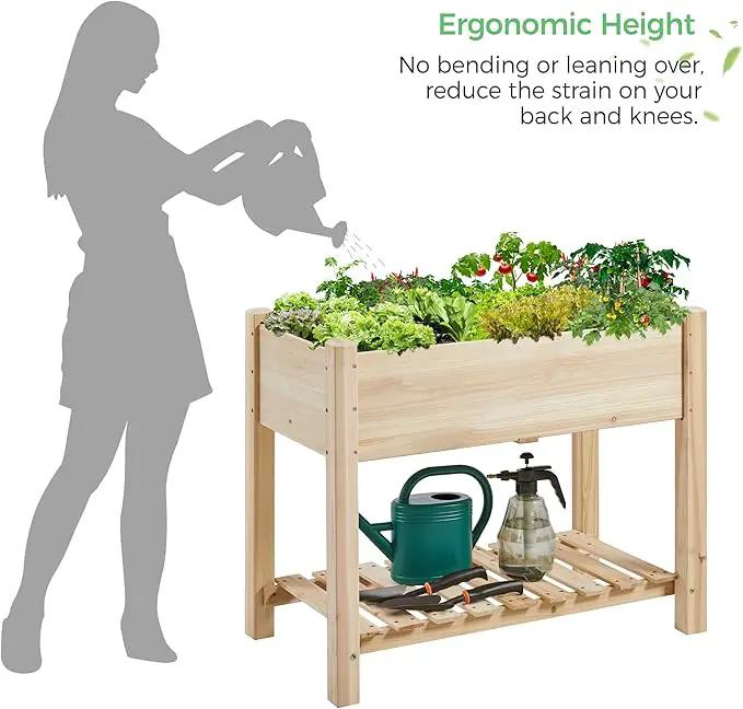Yaheetech 34x18x30in Raised Garden Bed, Planter Box with Legs & Storage Shelf, Wooden Elevated Vegetable Growing Bed for Backyard, Patio, Balcony by GreenHaven Gardens