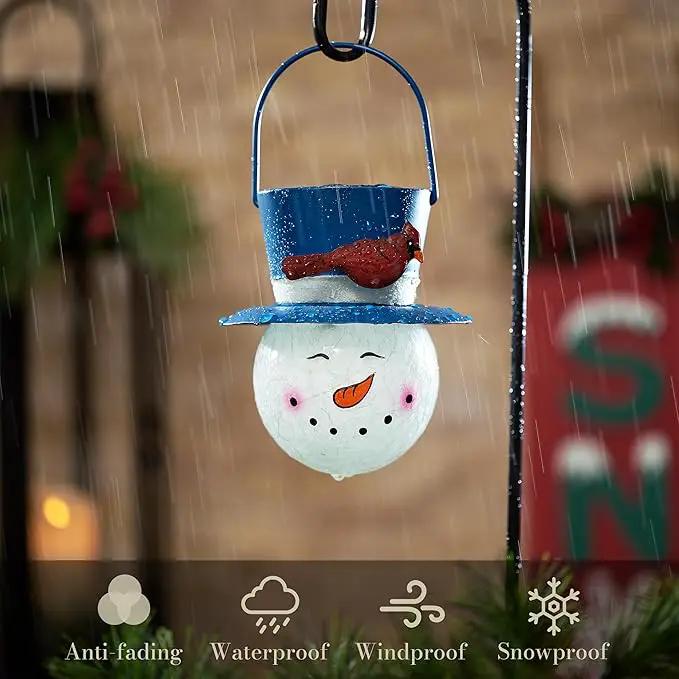 TERESA'S COLLECTIONS Outdoor Christmas Decorations for House, 36'' Snowman Glass Solar Lantern Stake with Blue Cardinal Hat, Xmas Grinch Solar Christmas Lights for Garden Party Decor by GreenHaven Gardens