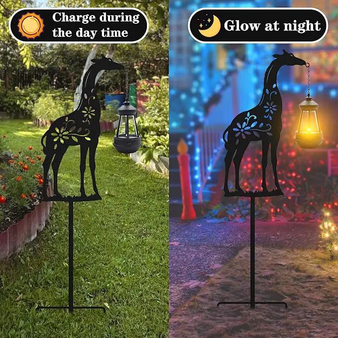 Solar Giraffe Garden Stakes Outdoor Solar Decor Metal Giraffe Holding Solar Lantern Decorative Garden Metal Animal Stakes Outdoor Giraffe Silhouette Stakes by GreenHaven Gardens