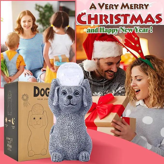Solar Cute Dog Statue Holding Cracked Glass LED Lights – Funny Resin Dog Decor Garden Decorations for Patio,Balcony,Yard,Birthday Gifts for Women Mom by GreenHaven Gardens