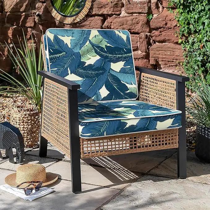 LVTXIII Patio Chair Cushions 22"x22"x3", Water-Repellent Outdoor Seat Cushions for Patio Furniture, Square Chair Pads with Ties for Home Garden Decoration, Set of 2, Swaying Palms Blue by GreenHaven Gardens