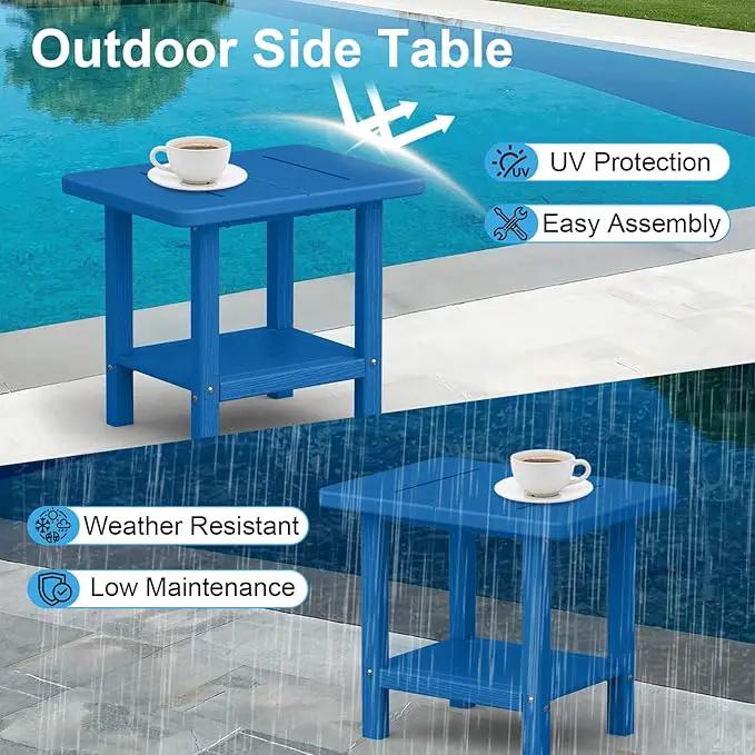Outdoor Side Table - 2-Tier Storage All Weather Outdoor End Table for Patio - HDPE Morden Easy Maintenance Adirondack Side Table for Pool Porch Balcony Garden Lawn Backyard Outside Indoor by GreenHaven Gardens