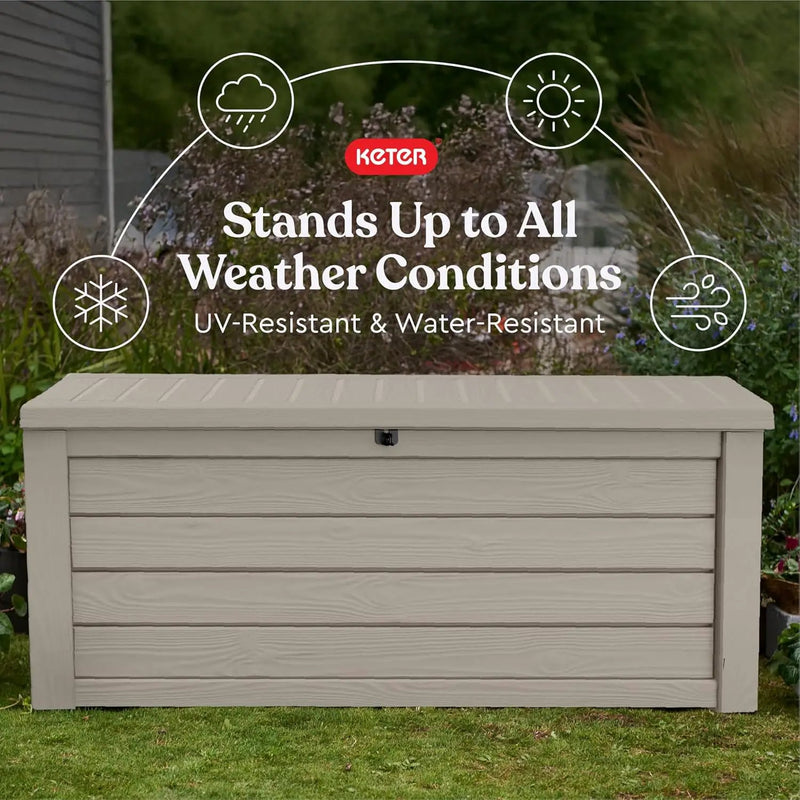 Keter Westwood 150 Gallon Resin Large Outdoor Storage Box for Patio Furniture, Outdoor Cushions, Garden Tools and Pool Floats, Beige by GreenHaven Gardens