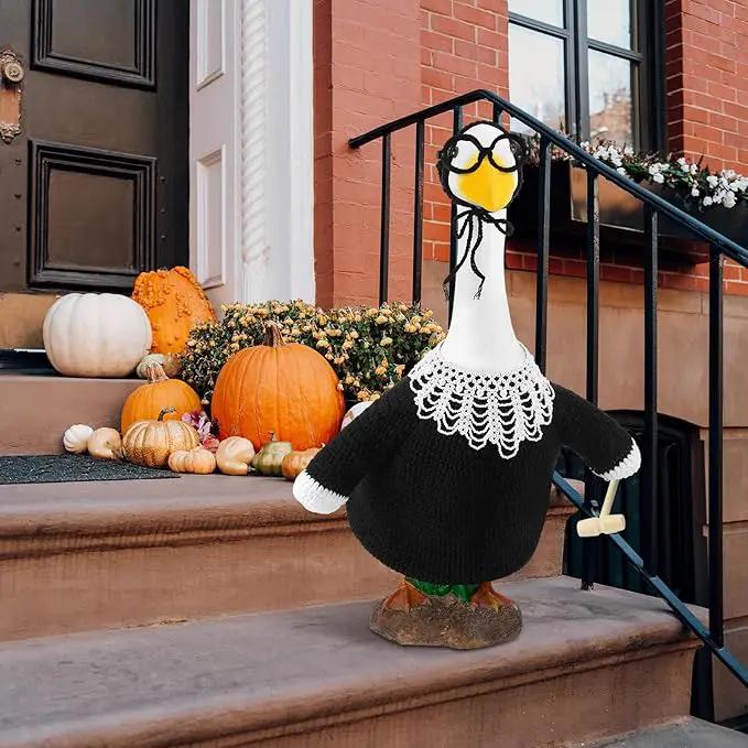 Crochet Justice Goose Outfit Handmade Federal Judge Lawn Goose Clothes Halloween Porch Goose Outfit with Glasses and Mallet for 23'' Goose Halloween Outdoor Patio Yard Lawn Art Decoration by GreenHaven Gardens