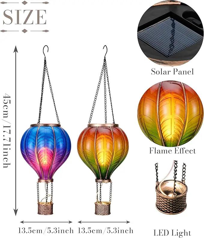 TERESA'S COLLECTIONS 2 Pack Hanging Solar Lantern Outdoor Garden Decor for Valentine ,Waterproof Plastic Hot Air Balloon Orange Flickering Flame Effect Lantern for Yard Tree,Gift for Mom,18" by GreenHaven Gardens