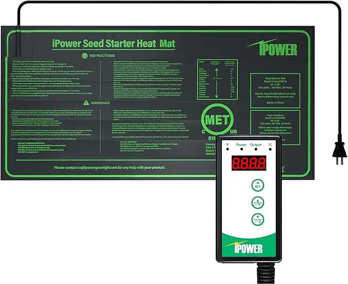 iPower Seedling Heat Mat Heating Pad 10"x20" with Digital Thermostat Combo Set, Waterproof for Indoor Seed Starting and Plant Germination by GreenHaven Gardens
