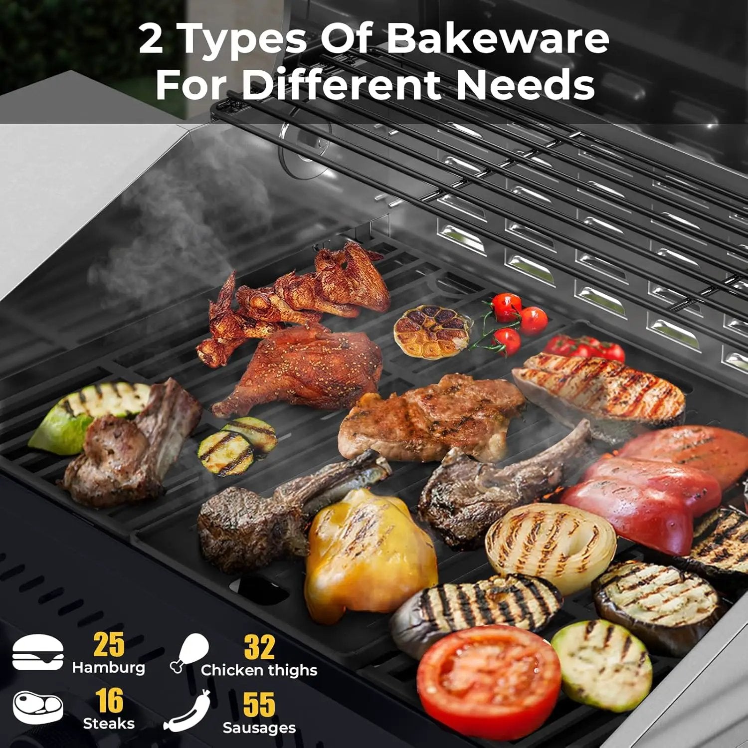 R.W.FLAME 4-Burner Gas Grill with Side Burner, Stainless Steel Propane Grill 42000BTU for Outdoor Cooking, with Porcelain-Enameled Cast Iron Grates, Baking Pan, Silver by GreenHaven Gardens