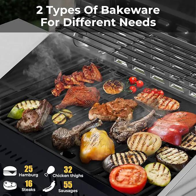 R.W.FLAME 4-Burner Gas Grill with Side Burner, Stainless Steel Propane Grill 42000BTU for Outdoor Cooking, with Porcelain-Enameled Cast Iron Grates, Baking Pan, Silver by GreenHaven Gardens