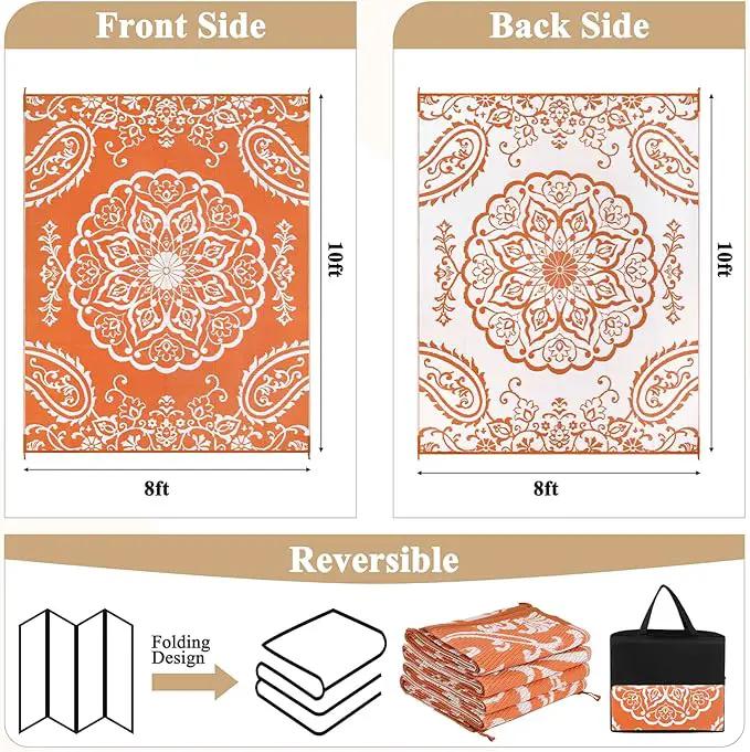 Pauwer Waterproof Outdoor Rug 8x10, Reversible Plastic Straw Patio Camping Rug, Indoor Outdoor RV Mat Carpet for Deck, Camper, Porch, Balcony, Backyard, Picnic, Boho Orange by GreenHaven Gardens