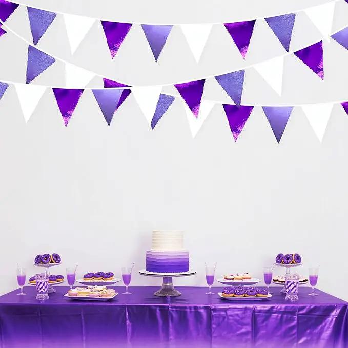 Purple and White Party Decorations Metallic Fabric Ombre Purple White Triangle Pennant Banner Flag Bunting for Graduation Birthday Engagement Wedding Bachelorette Lavender Lilac Violet Party Supplies by GreenHaven Gardens