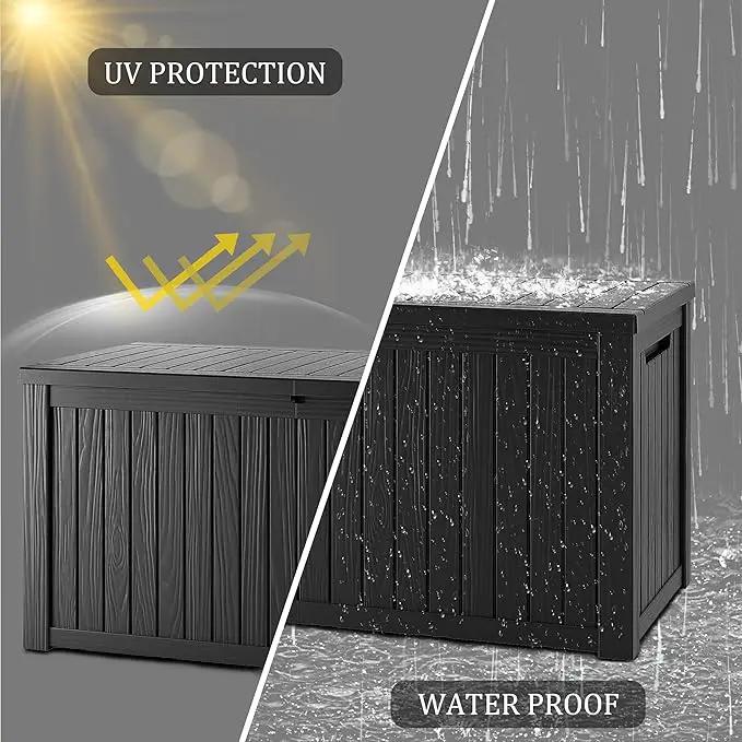 Extra-Large 150 Gallon Outdoor Chest Storage Waterproof - Outside Storage Box & Bench, Resin Deck Chest for Patio/Pool, Lockable UV-Resistant, Onyx Black by GreenHaven Gardens