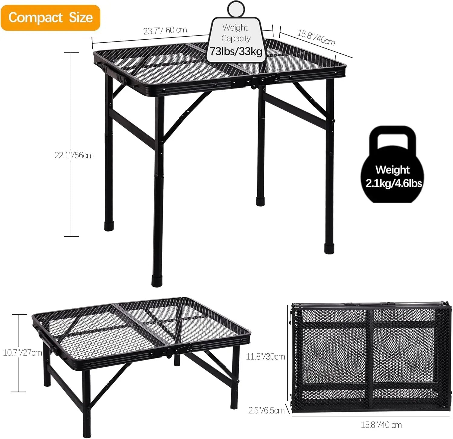23”L×15”W×22”H Small Metal Folding Table, Camping Grill BBQ Side Table for Outdoor Garden Patio Yard- Portable Lightweight, Compact Grill Stand by GreenHaven Gardens