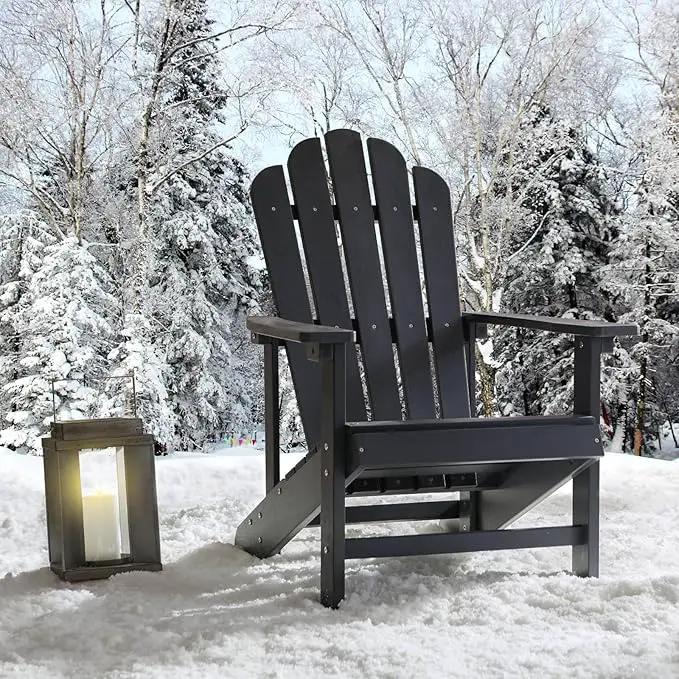 Psilvam Classic Adirondack Chair, Standard-Sized Poly Lumber Fire Pit Chair, 350Lbs Support Weather Resistant Patio Chairs for Garden, Party, Beach(Black) by GreenHaven Gardens