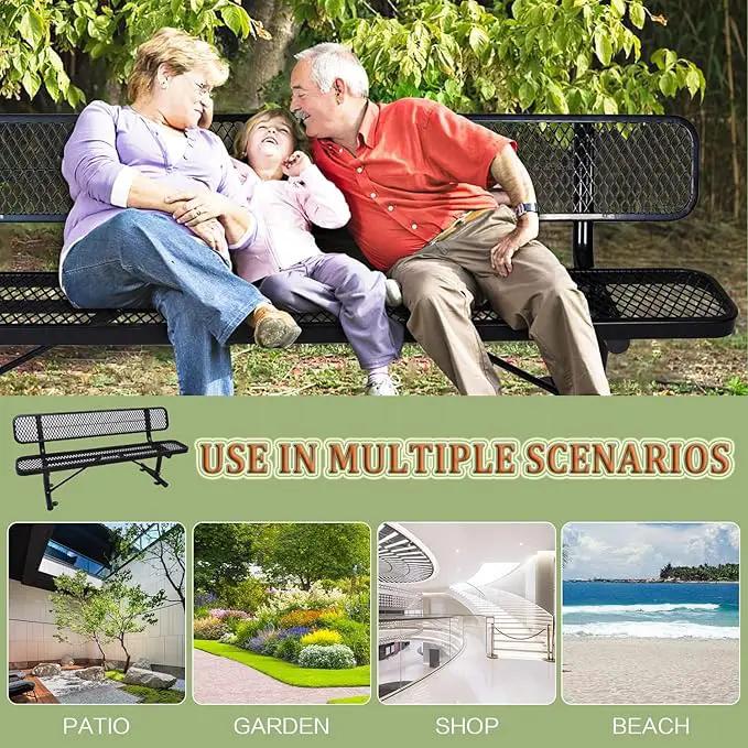 4/6/8 Feet Park Bench for Outside Heavy Duty Metal, Garden Benches Outdoor Bench with Backrest & Portable Frame, for Shopping Malls Stores Parks Patios Decks, Black by GreenHaven Gardens