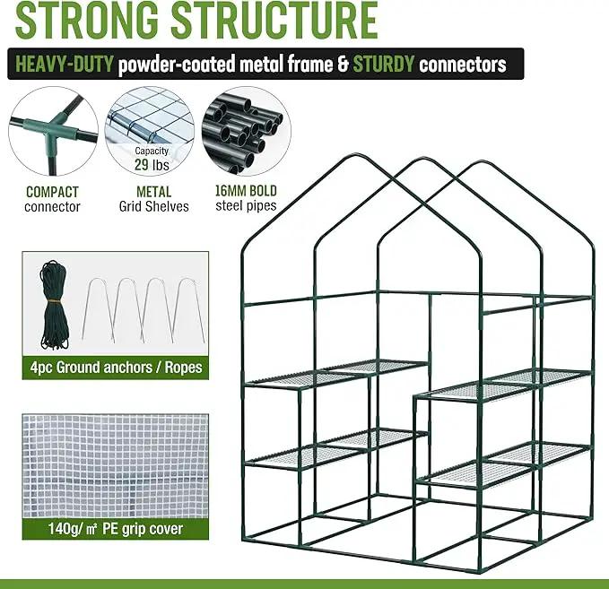 WORKPRO Greenhouse, 56” x 56” x 77” Heavy Duty Walk in Greenhouses for Outdoors with Screen Windows, Thicken PE Cover, 3 Tier 8 Shelves Portable Green House Kit for Patio, Backyard and Porch by GreenHaven Gardens