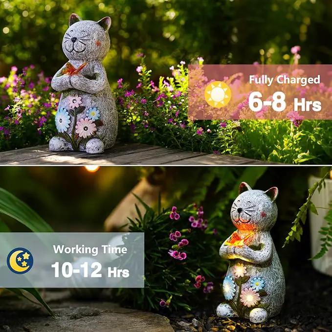 Solar Retro Cat Statue Outdoor - Resin Garden Outside Decorations with Butterfly for Patio,Balcony,Yard,Birthday Gardening Gifts for Women Mom by GreenHaven Gardens