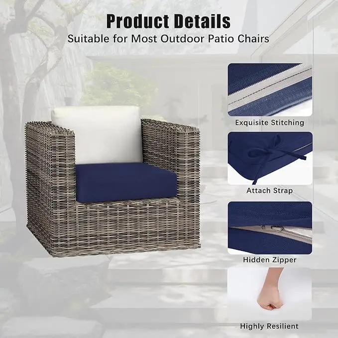 Favoyard Outdoor Chair Cushion 24 x 24 x 4 Inch Rainproof & 3-Year Fade Resistant Patio Furniture Cushions with Removable Cover and Adjustable Ties for Garden Sofa Couch Pads Set of 2, Blue by GreenHaven Gardens