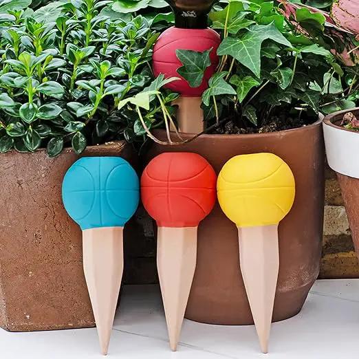 4 Pack Terracotta Watering Spikes, Vacation Self-Watering Planters Devices - Continuous Moisture with Slow Release Watering System - Perfect for Indoor Outdoor Plants (Basketball) by GreenHaven Gardens