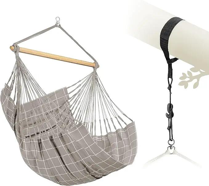 LA SIESTA® - Large Comfort Domingo Hammock Chair & TreeMount - Weather & Tear Resistant Hanging Chair w/Suspension Kit for Trees Beams & Posts - Bedroom Patio Outdoor Indoor Hammock Chair - Almond by GreenHaven Gardens