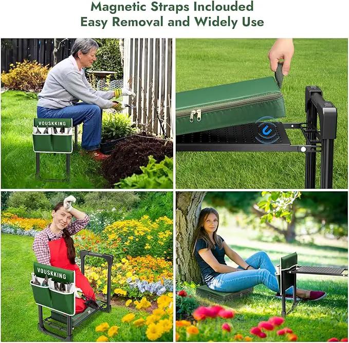 New Upgrade Foldable Garden Kneeler and Seat,Thicker Wider Softer Garden Kneeler with Straps,350lbs Heavy Duty Garden Stool with Tool Bag, Gardening Gift for Women and Men Green by GreenHaven Gardens