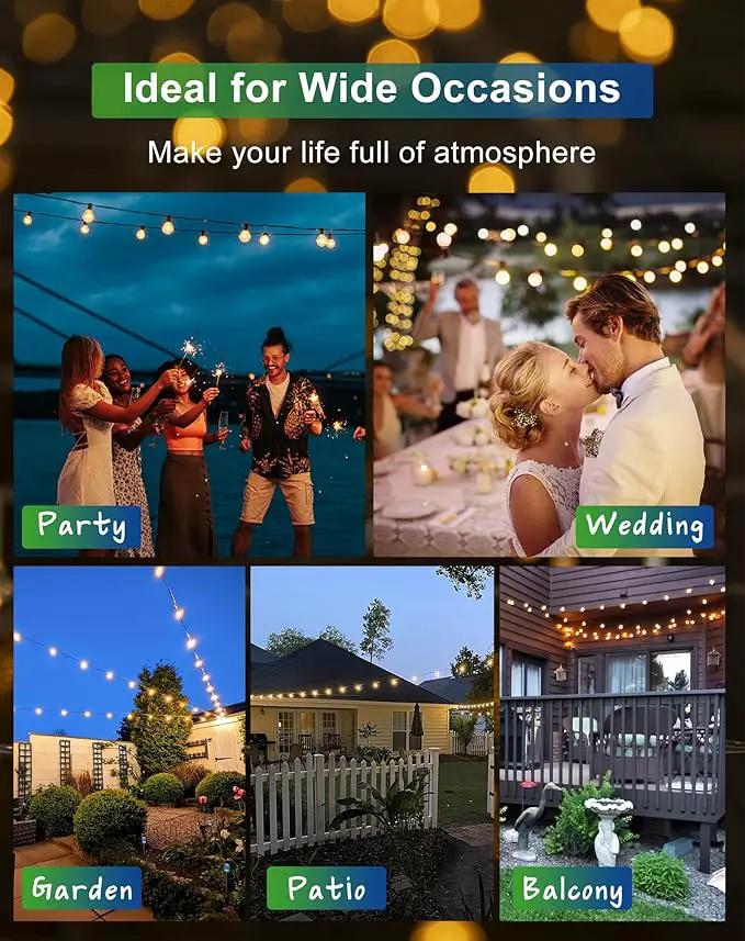 Solar String Lights Outdoor Waterproof 100FT with USB Port and 52 Shatterproof ST38 Bulbs(2 Spare), LED Solar Powered Patio Lights for Outside, Porch, Backyard, Gazebo, Garden(Warm White) by GreenHaven Gardens