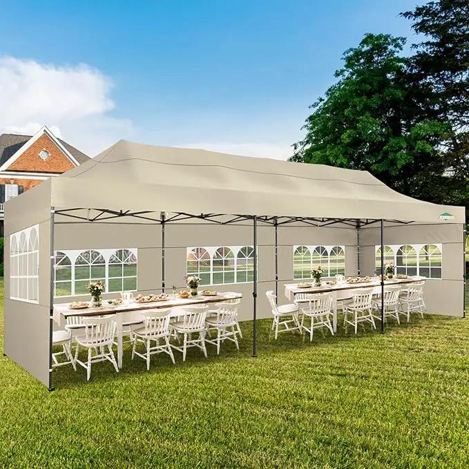 COBIZI 10x30 Heavy Duty Pop up Canopy with 8 sidewalls Stable Wedding Outdoor Tents for Parties Canopy Pop Up Party Tent UPF 50+ Waterproof Commercial Gazebo with Roller Bag, Khaki(Windproof Upgraded) by GreenHaven Gardens
